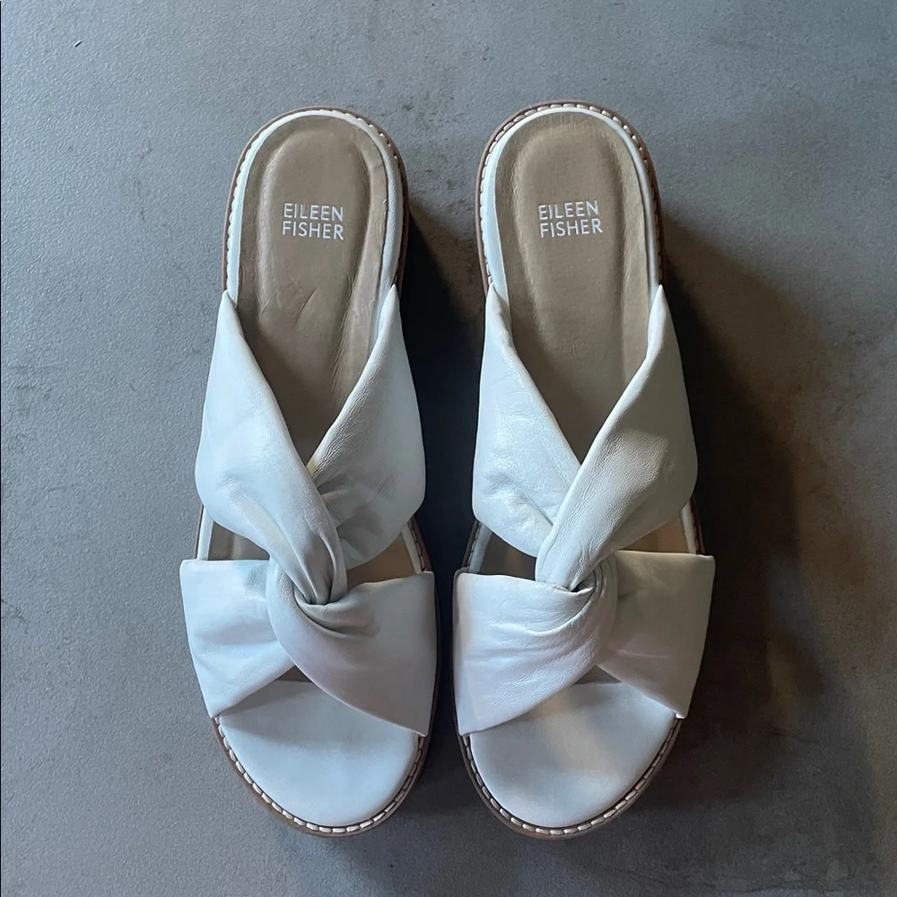 Eileen Fisher White and Black Wedge Sandals - Picture 2 of 5